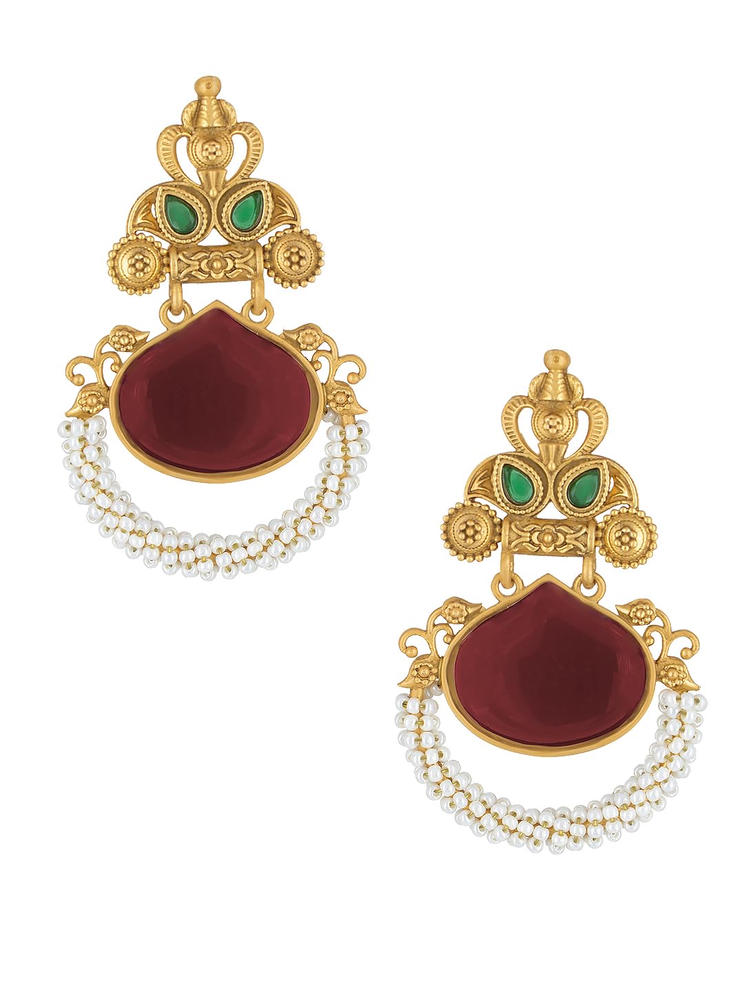 PRIVIU Studio Gold Toned Maroon Monalisa Temple Shaped Traditional Drop Earrings for Women & Girls (B0D2KY8T29) Amazon Price History, Amazon Price Tracker