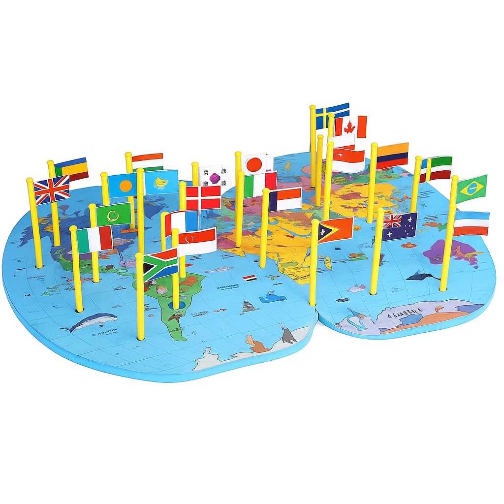地図・旅行ガイド Flags of the World Tokid Toys® Montessori Wooden World Map Puzzle with 36 Country