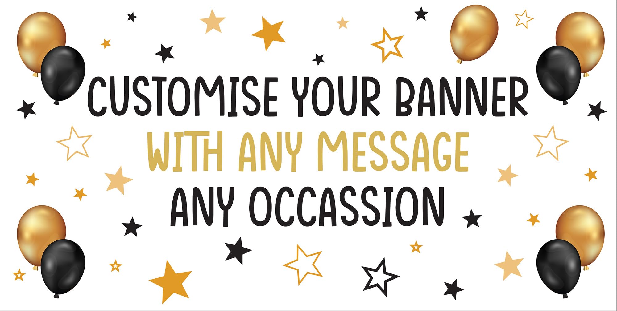 4ft x 2ft Large Personalised Birthday Banner Welcome Home banners Any Occasion Name with Photo for Men Women Boys Girls - Gold & Black Stars Text