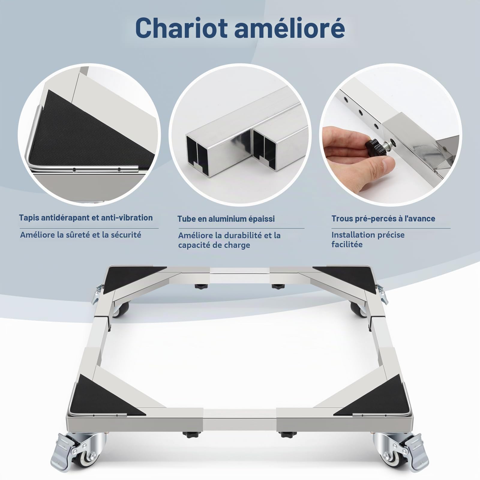 W B D WEIBIDA Support Lourd pour Machine à Laver en Acier Inoxydable avec 4 Roues Verrouillables, Capacité 300KG Socle Lave Linge Résistante à la Rouille Réglable de 54-72CM, Support pour Sèche-Linge