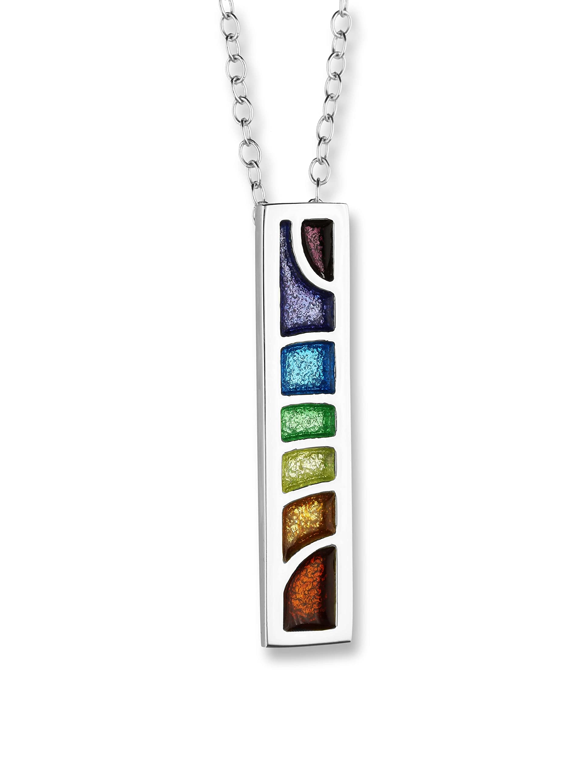 ORTAK 925 Sterling Silver Handmade Pendant Necklace Hot Glass Hand Enamel In Fruit Pastel Colourways High Polished Scottish Fine Jewellery Made In Scotland (Bar)
