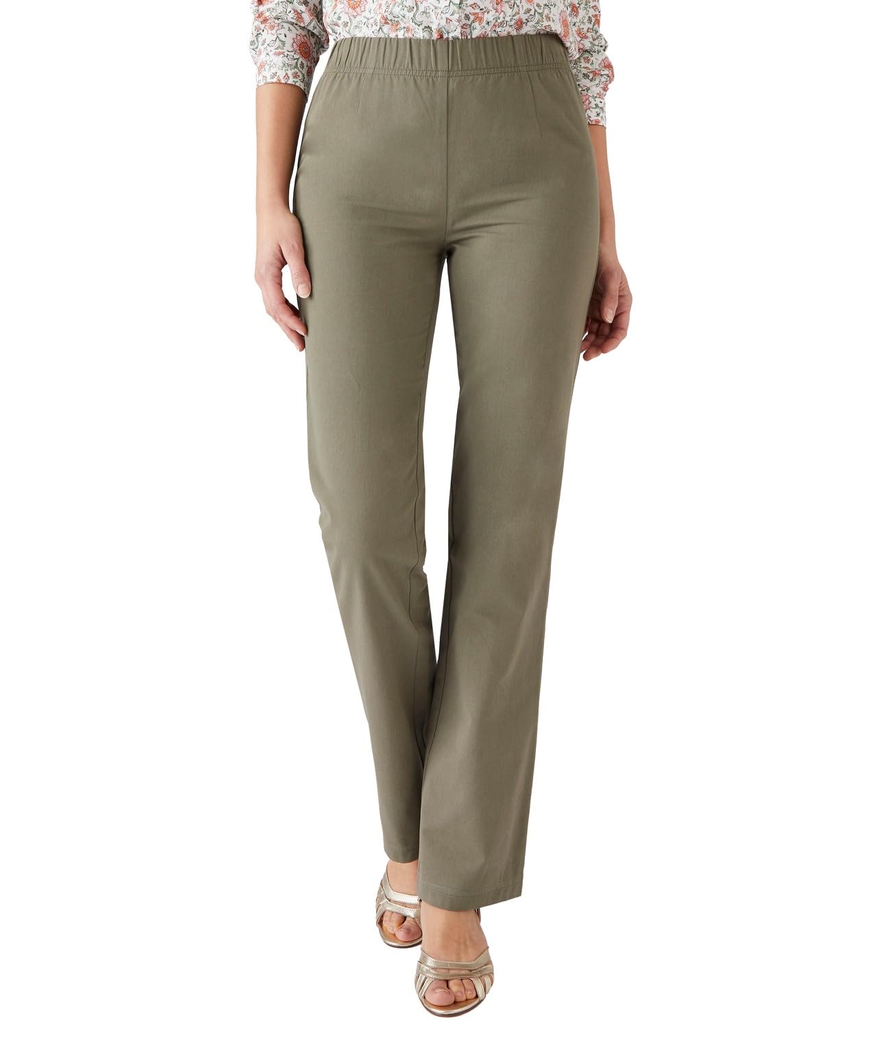 Damart Women's Khaki Pull-On Stretch Jeans Straight On The Waistline