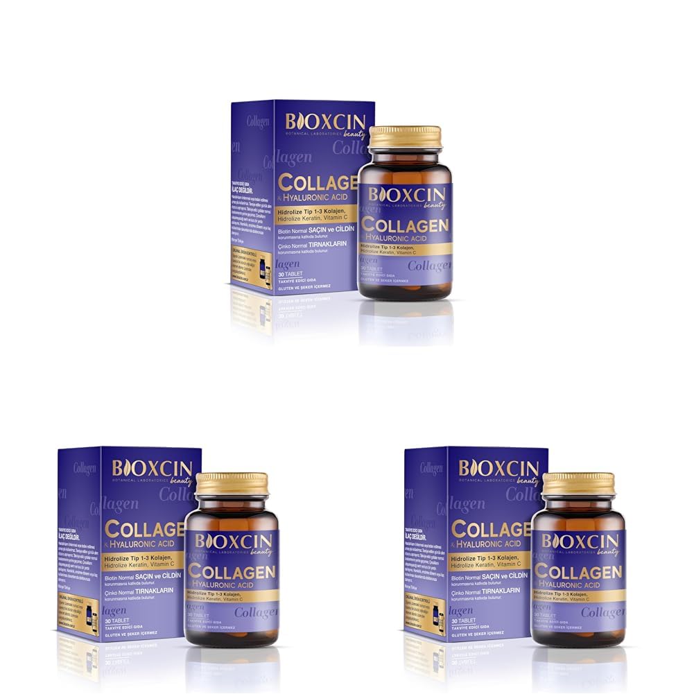 Bioxcin Beauty Collagen 30 Tablet – Tip1 Tip 3 Hidrolize Kolajen, Hyaluronik Asit, Vitamin C ve Biotin İçeren Takviye (3 paketi)