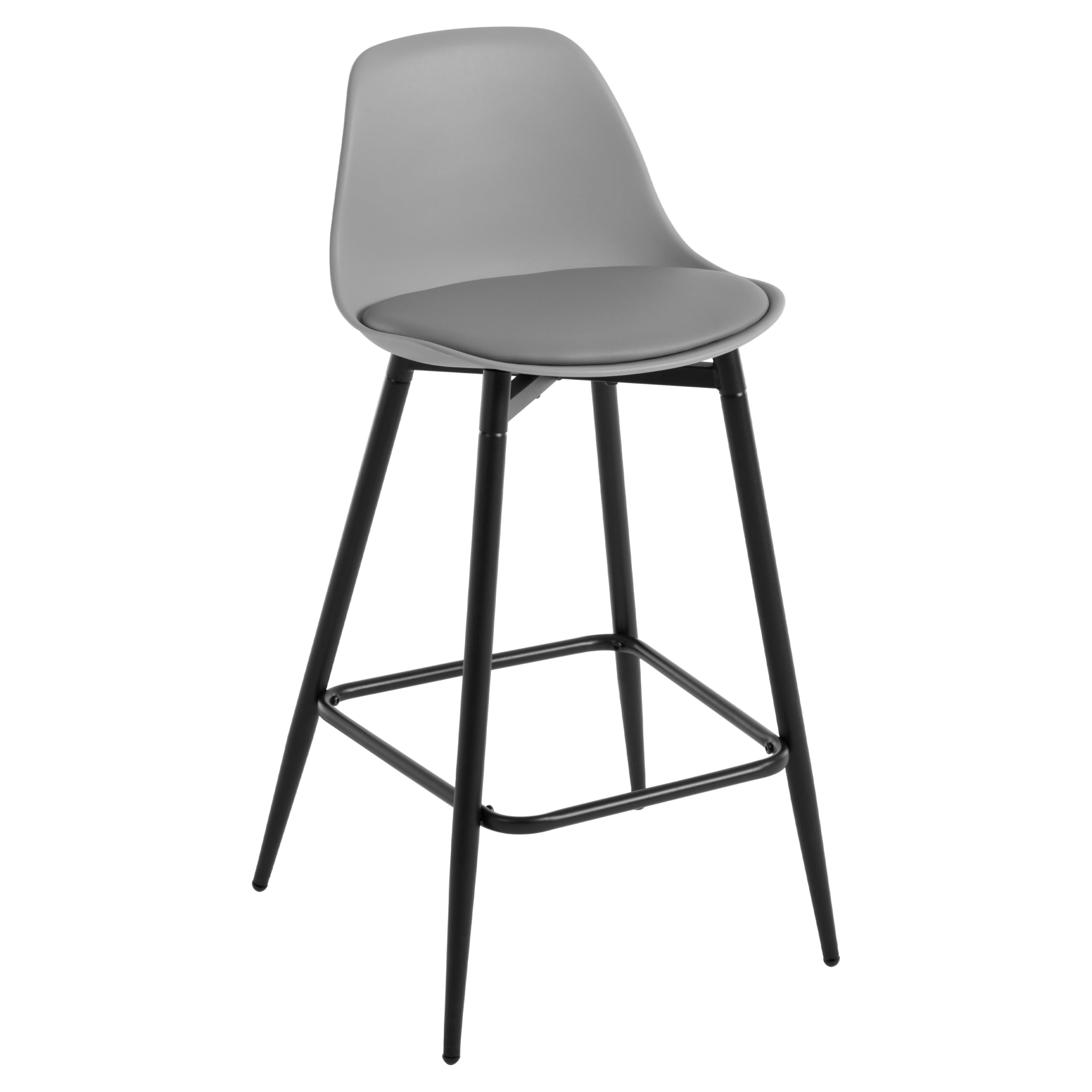 Taburete Bar, Taburete Alto Cocina con Respaldo y Reposapiés, Asiento en PP y Estructura Metálica, Gris