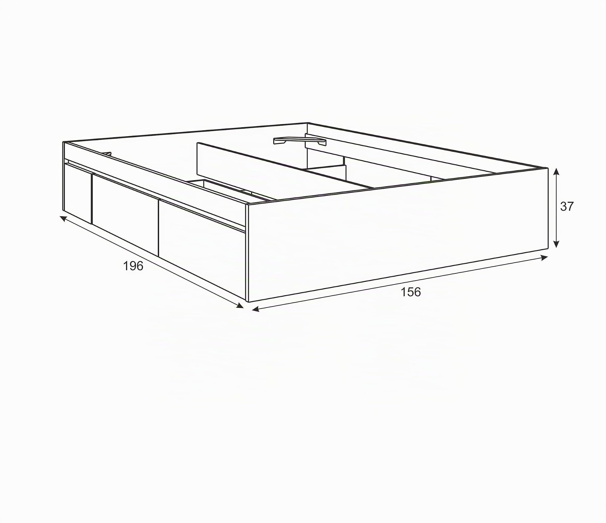 Mobelcenter, Cama de Matrimonio con 4 cajones Kendra para colchones de 150x190 cm, Color Roble Canadian, Medidas: Ancho: 156 cm x Fondo: 196 cm x Alto: 37 cm (Roble Canadian) (1104)