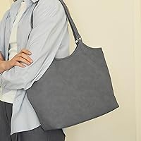 Vista 8 de Bolso grande para mujer, bolso clásico gris, bolsa de mano para computadora portátil para mujer, bolsos de mano de cuero sintético