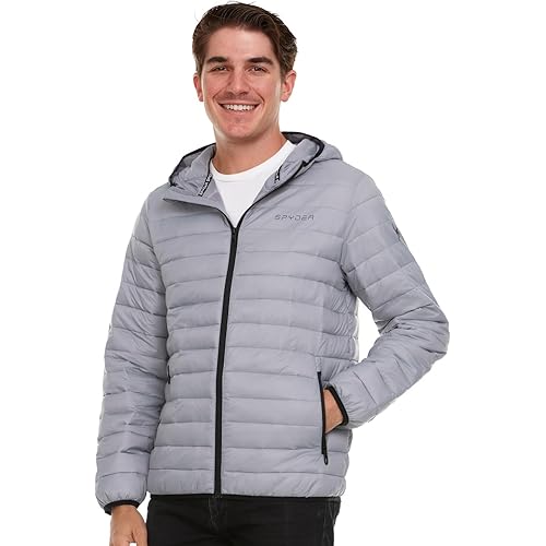 Spyder Packable Puffer Jacket Men with Hood, Lightweight Winter Jackets for Men