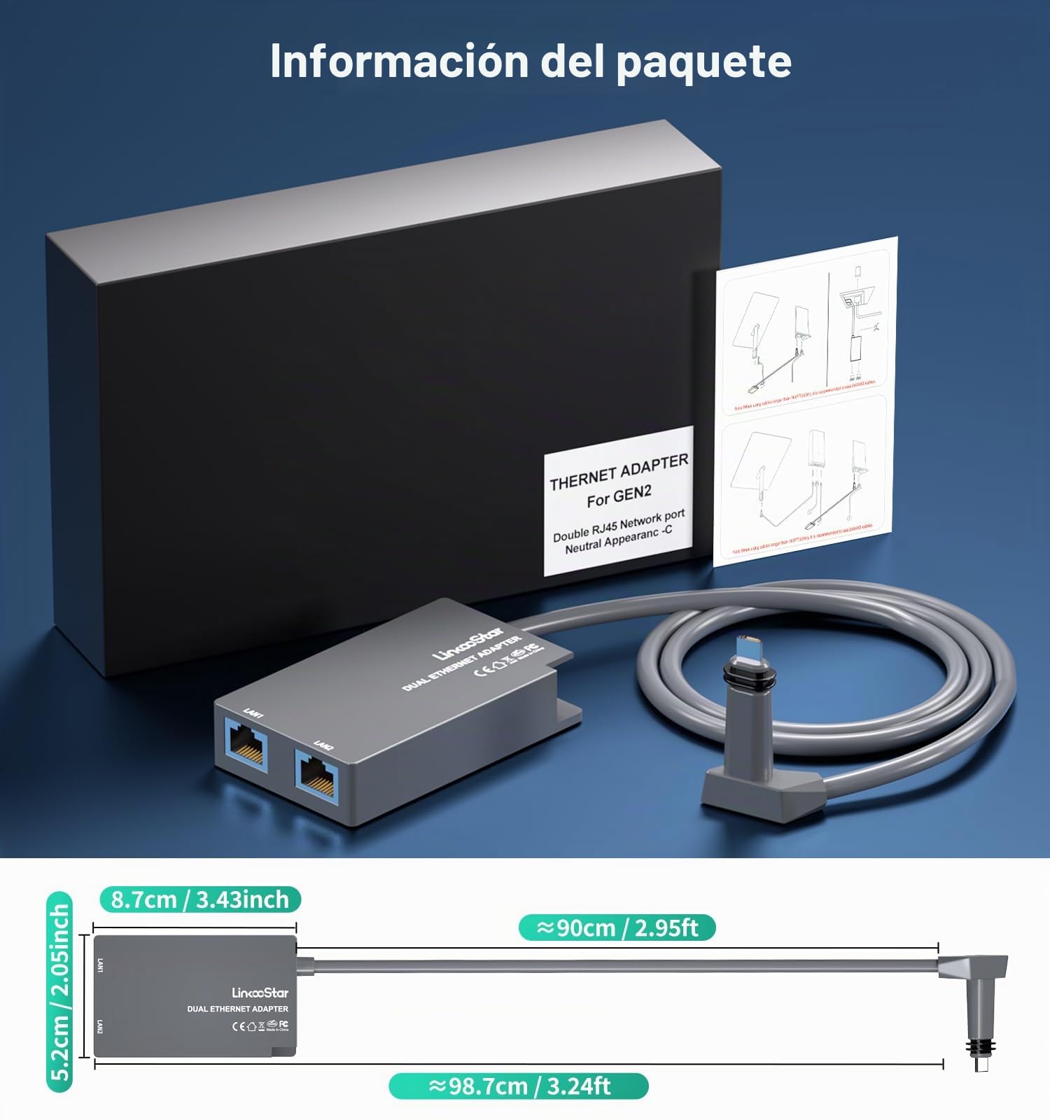 Adaptador Ethernet Ethernet de for StarLink de Linkoostar Multi Ports para Gen 2, For StarLink a RJ45 Conexión de Red rápida y Estable 1 a 2 [2 Dispositivos Red simultáneamente] - hasta 1 GBP
