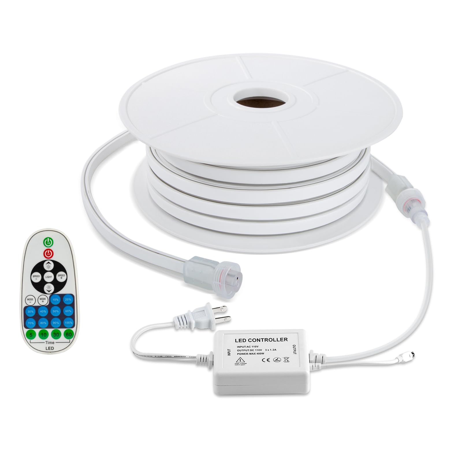 BRILLIHOODLED Pink Neon Strip Lights, 50ft Flexible Rope Light, 120V, IP67 Waterproof, Connectable Neon Lighting with Dimmer for Indoor Outdoor Commercial Building Decoration