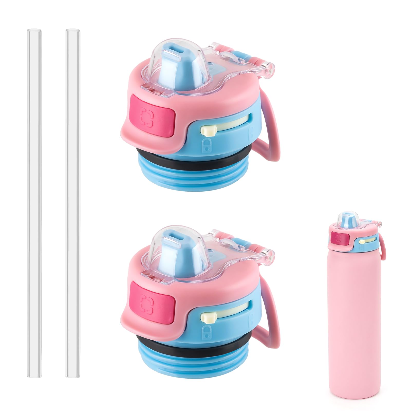 Photo 1 of 2 PCS Replacement Lid for Ello Pop & Fill Stainless Steel Water Bottle, Compatible with 22oz, 32oz, 40oz, Leak Proof Locking, 2 PCS Spill Proof Lid Accessories Fit, BPA-Free(Pink)