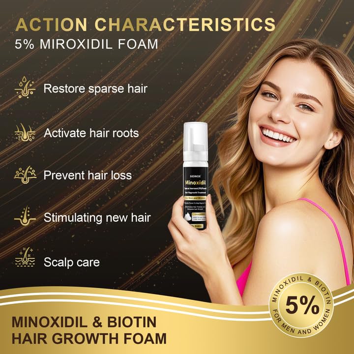 Miniatura 3 de Espuma de minoxidil al 5 % para hombres y mujeres, tratamiento para el crecimiento del cabello con biotina, espuma de rápida absorción no grasa para