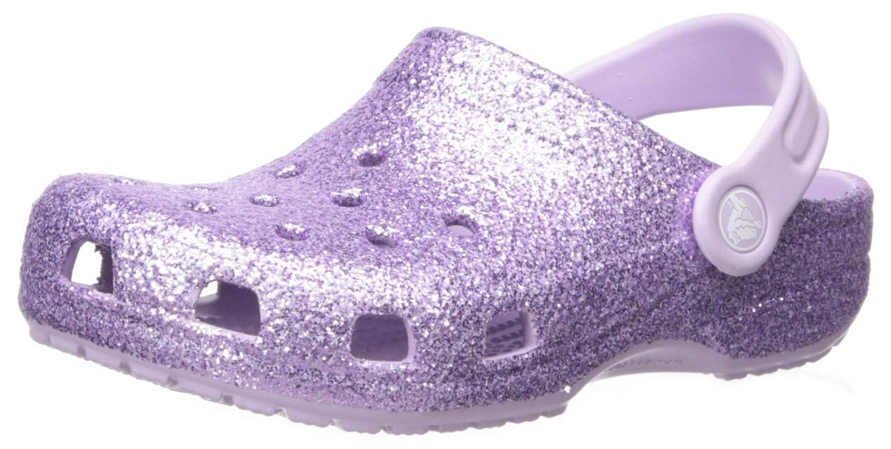 purple glitter crocs
