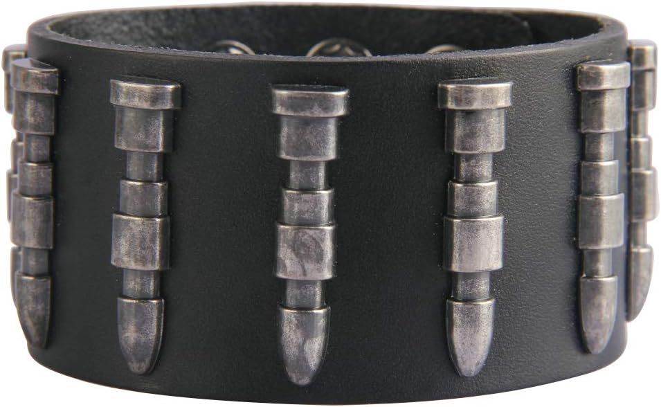 Jeilwiy Punk Leather Wristbands for Men Bracelets Handmade Wide Cuff Bangle Braided Jewelry Black Brown Adjustable - Punk Father's Gifts