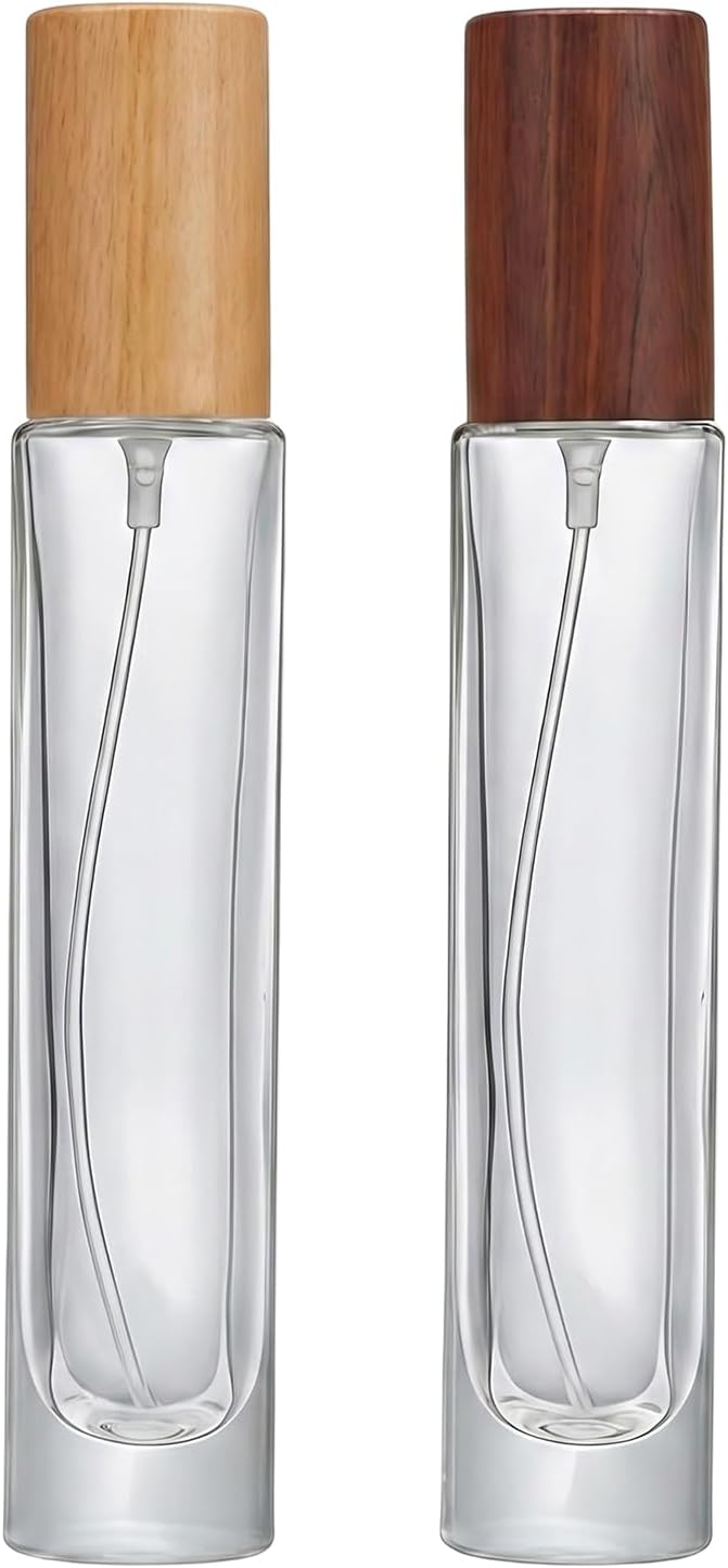 2 Pcs 0.5oz/15ml Glass Perfume Spray Bottles with Wooden Lid