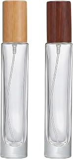 QUUPYSTORE 0.5oz Refillable Glass Perfume Bottles with Wooden Caps 2 Pcs | Pocket-friendly slim profile; tight sealed structure; fine even mist output; for trip and daily carry fragrance dispensing