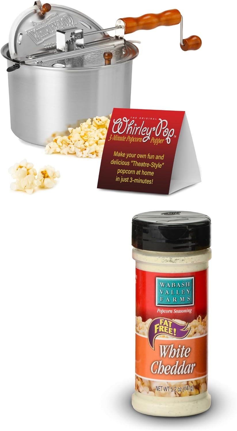 Wabash Valley Farms Gourmet Popcorn Popper, Aluminum Popcorn Pot With Nylon Gears and Wabash Valley Farms White Cheddar Cheese Popcorn Seasoning