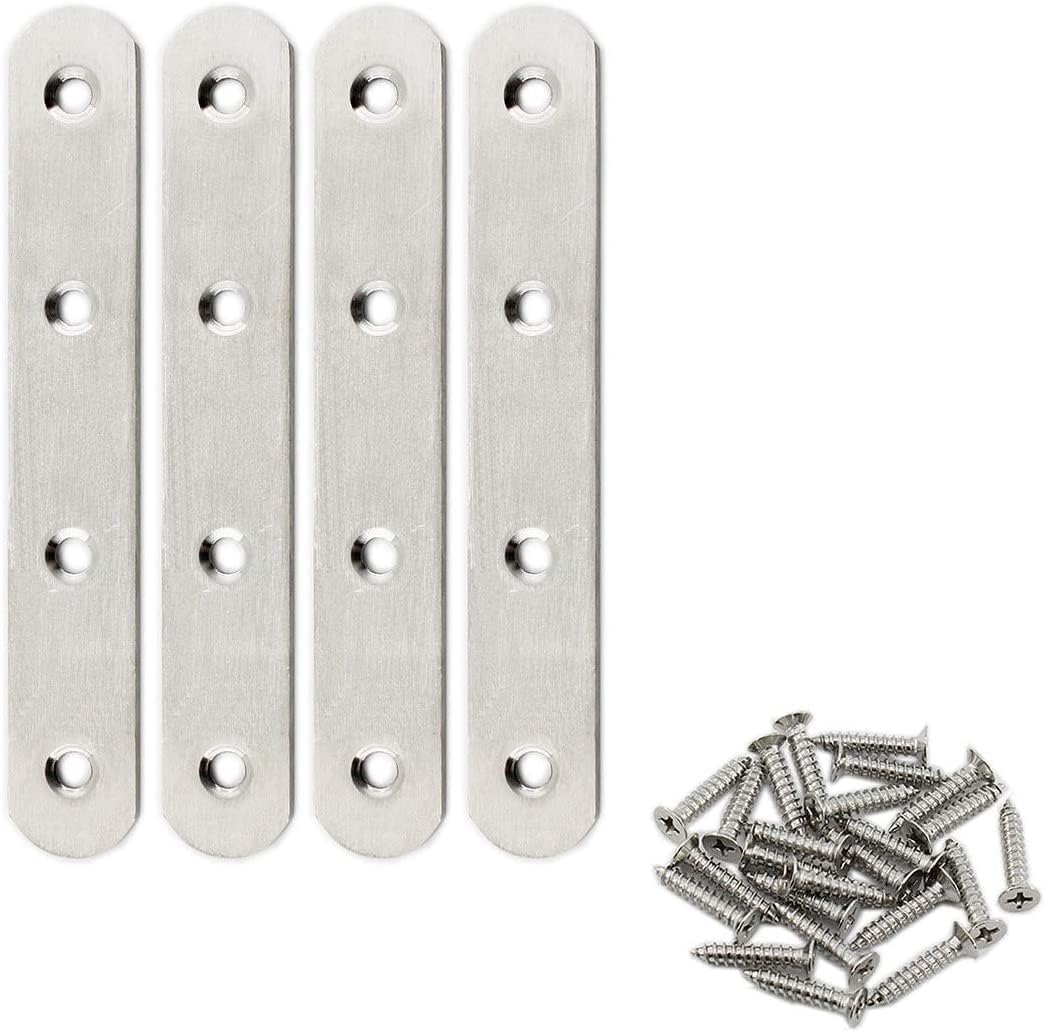 4 Pack Flat Mending Plate for Wood, Stainless Steel Straight MLK
