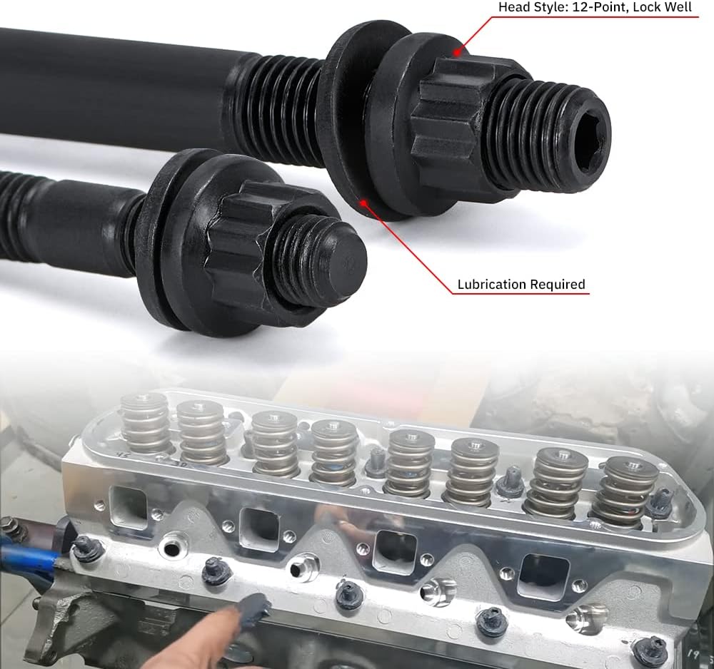 12-Point Cylinder Gasket Head Stud Bolts Nuts Kit Compatible with Chevy 2004-2019 LS1 LS3 5.3L 5.7L 6.0L /LS6 L98 4.8L 5.3L 6.0L Engines​