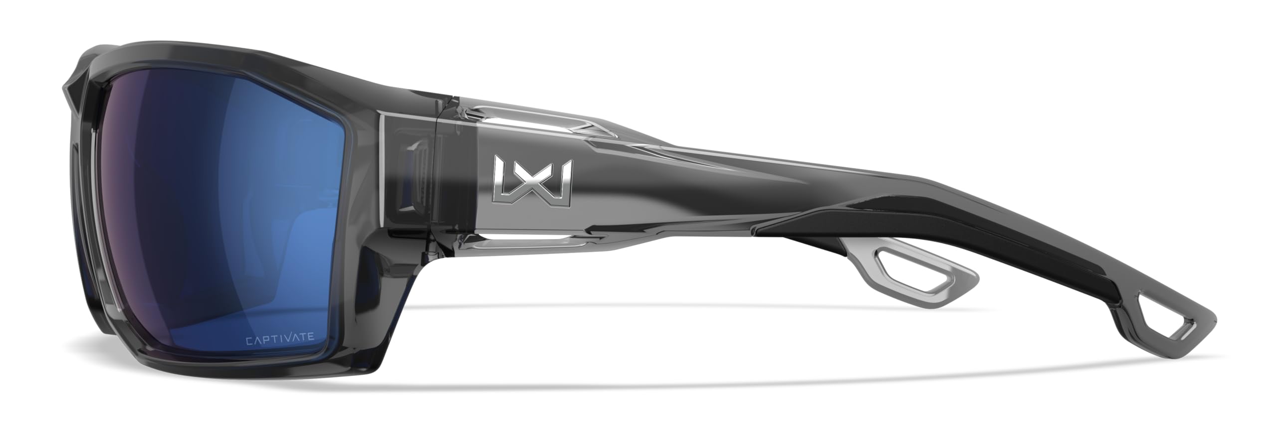 Wiley X Alpine Captivate Sonnenbrille, ballistische Schutzbrille für Damen und Herren, UV-Augenschutz (glänzender kristallgrauer Rahmen mit Captivate™ polarisierten blauen verspiegelten Gläsern)