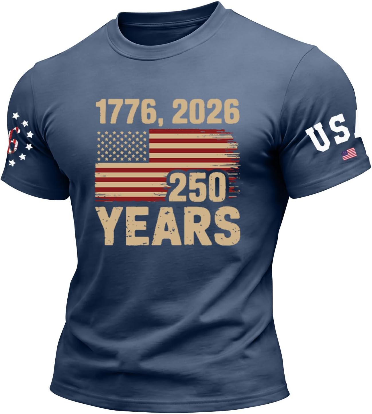 RTRDE Men's T-Shirts Short Sleeve 1776-2026 250 Years USA Anniversary Flag Print Casual Summer Patriotic Tshirt, S-5XL