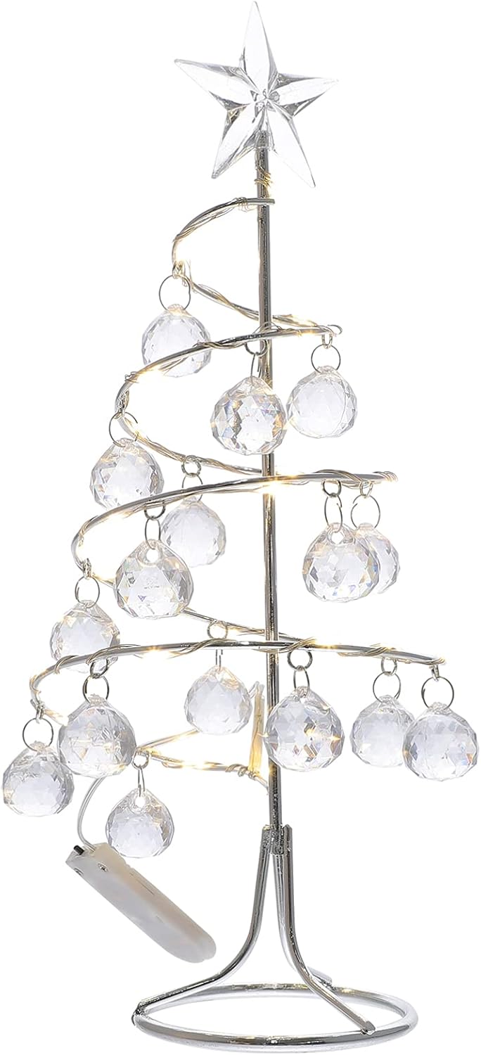 YYZKYTO Tabletop Metal Lamp LED Spiral Wrought Iron Ornament Display Stand with Crystal Balls Pendant Prelit Desk Tree for Mantle Fireplace Centerpiece Decor Jewelry Holder Commemoration Day