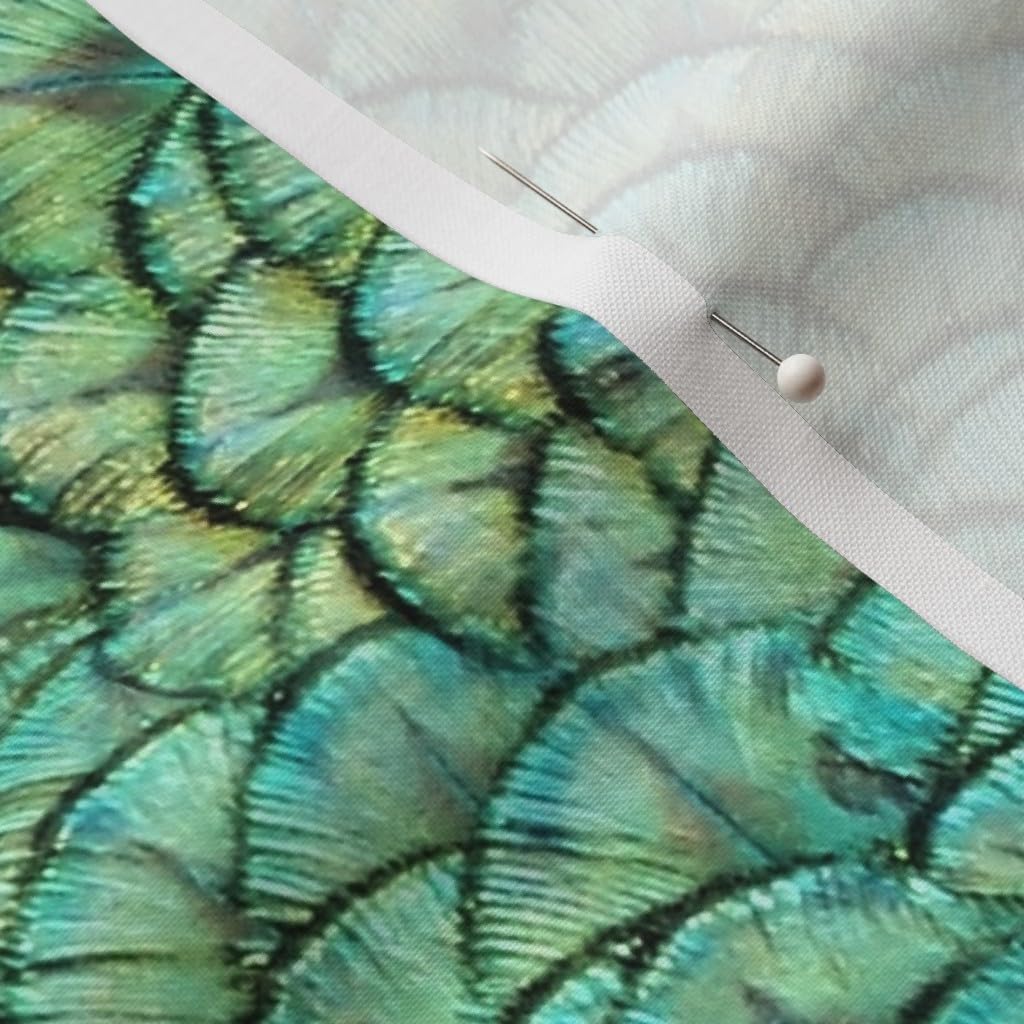Spoonflower Fabric - Peacocks Peacock Feather Bird Mermaid Scales Aqua Emerald Dragon Printed on Petal Signature Cotton Fabric by The Yard - Sewing Quilting Apparel Crafts Decor