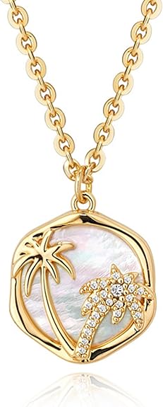 Fettero Dainty MOP Necklaces for Women, 14K Gold Plated Heart Cross Teardrop Pendant Cute Charm Neclace Delicate Pearl Beach Gold Necklace for Women Jewelry Gift