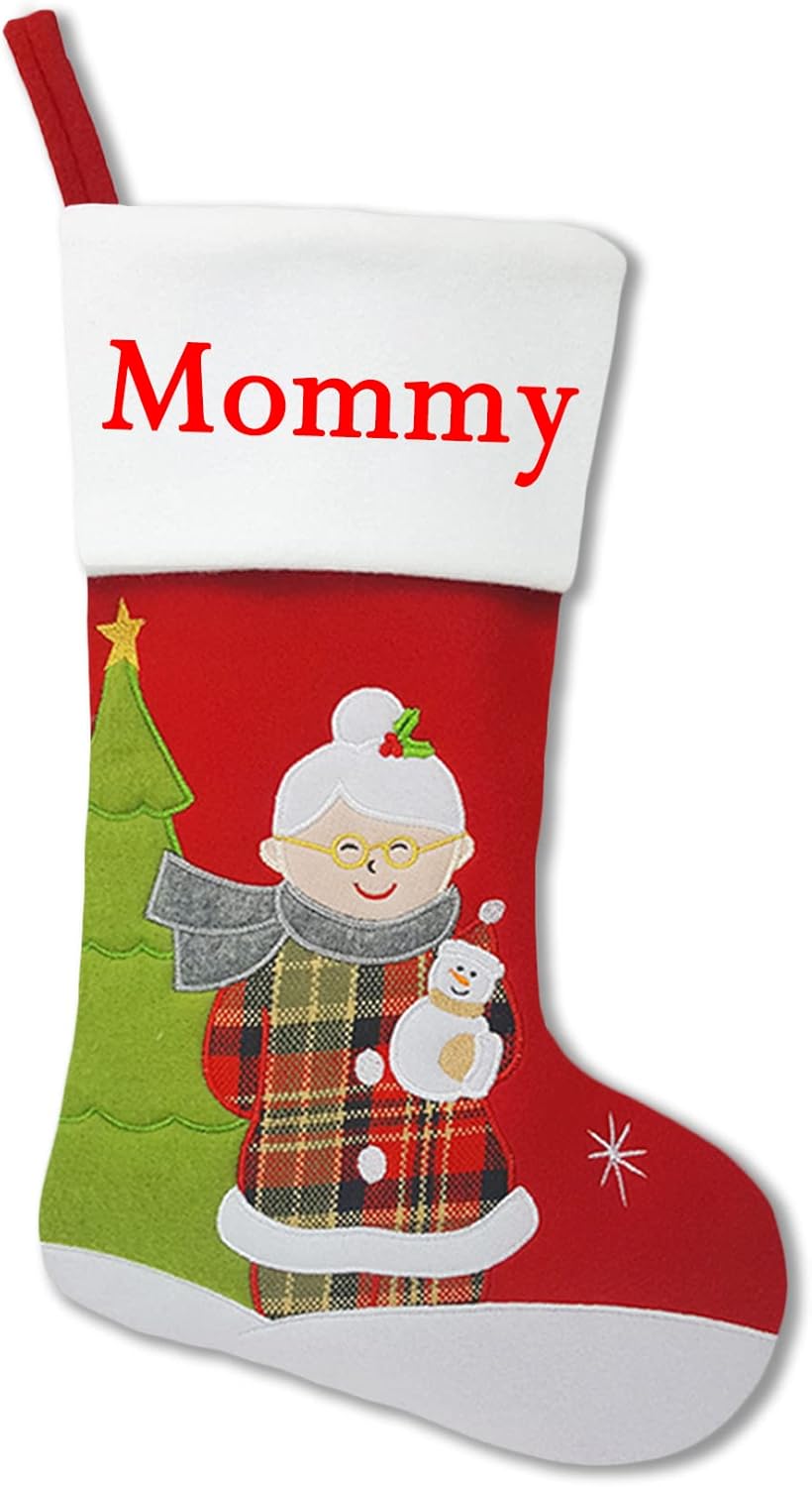Set of 5, 18" Dia Lovely Personalized Christmas Stockings with Embroidery Names, Quality Fleece Material Stockings for Family Decor(Santa Snowman Deer Penguin Angel)