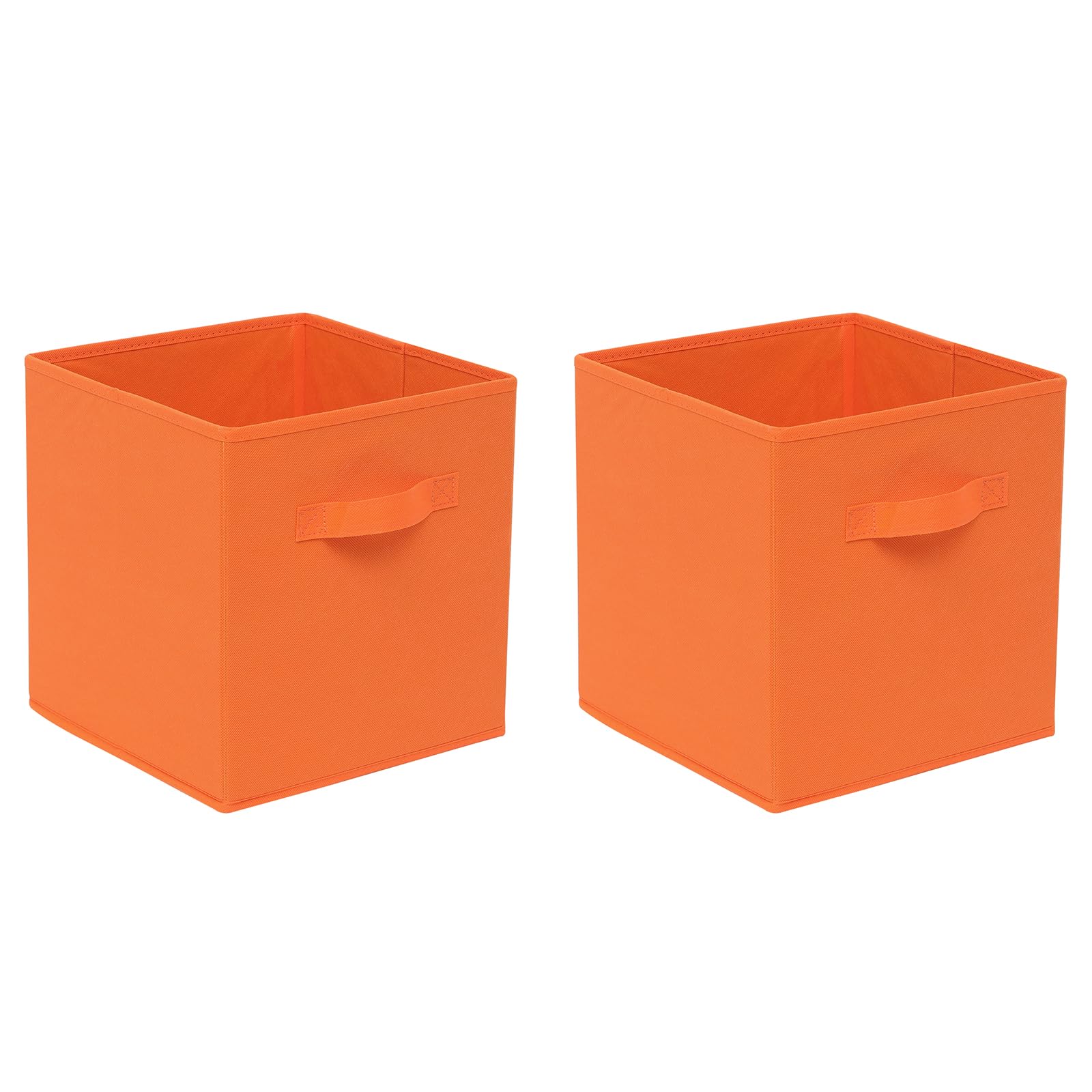 BonChoice Foldable Storage Cubes Boxes Pack of 2 with Handle for Home Organization, Fabric Wardrobe Storage Box Organizer Basket Bins for Clothes Toys, Collapsible&Durable (2, Orange, 26.5x26.5x28cm)