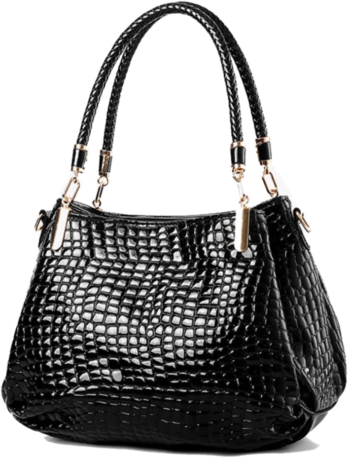 Patent Leather Tote Bags Stone Pattern Shoulder Handbag Large Hobo Purse