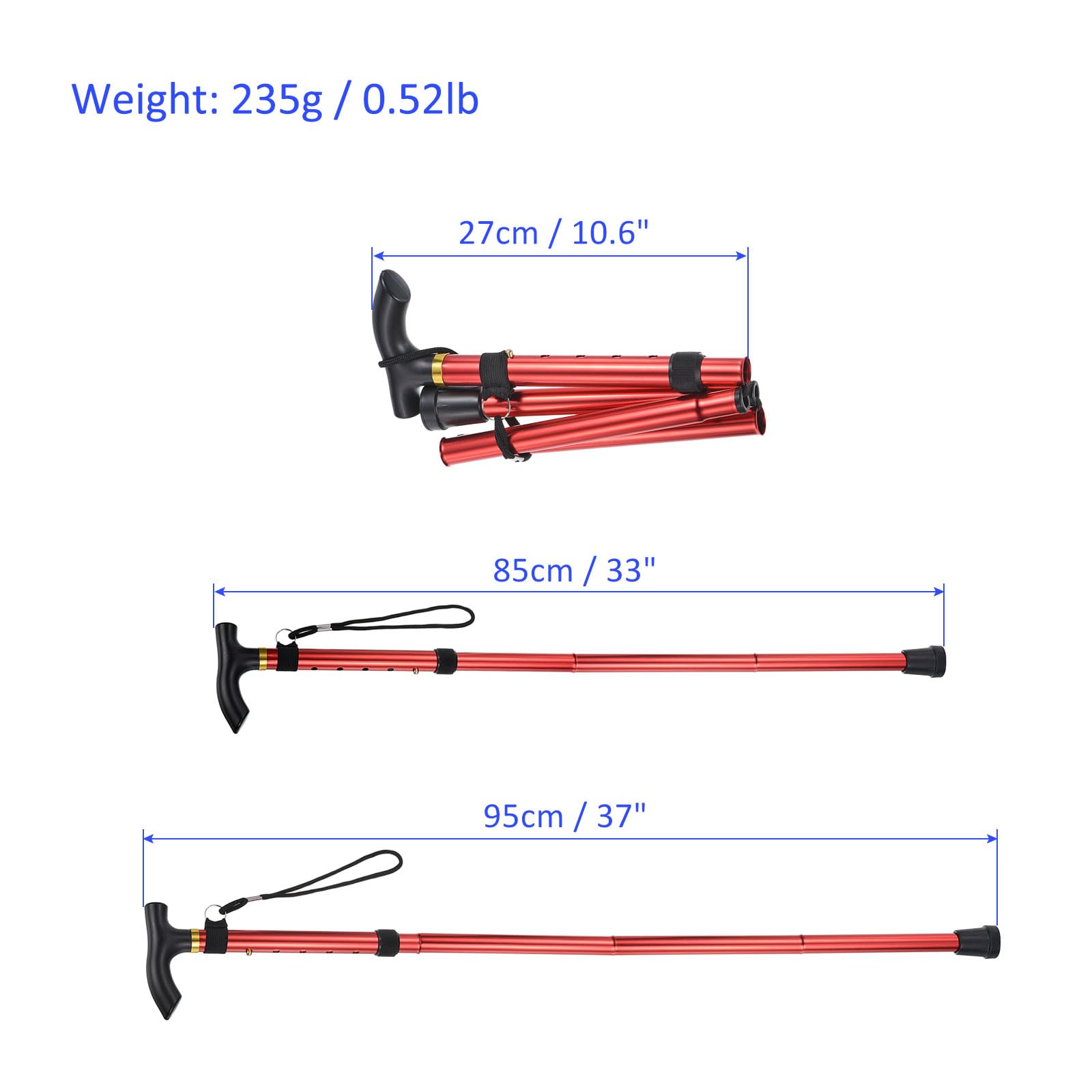 M METERXITY Trekking Poles - Collapsible Hiking Walking Sticks, Telescopic & Folding, Apply to Men Women Walking Backpacking (33-37", Red) - Image 3