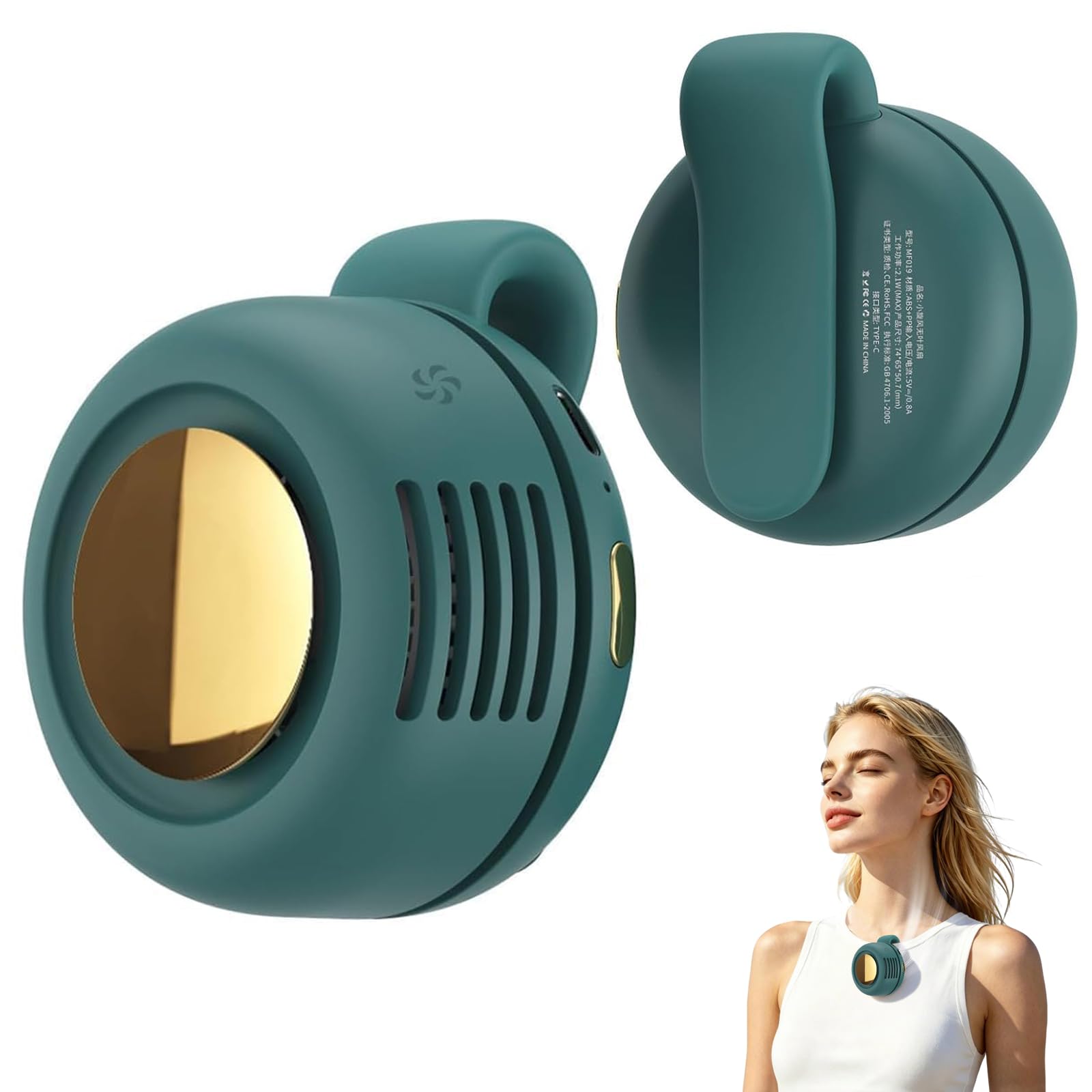 Mineup Silent Mini Bladeless Fan, 3 Speeds Hands-Free, Clip On Waist & Neck Fan, Portable Small Clip On Fan,Wearable Cooling Fans for Travel Office Shirt, Summer Gift for Outdoor Lovers (Green)