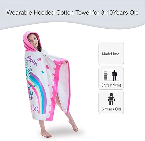 Miniatura 3 de VOOVA & MOVAS Toallas para niños con capucha de 3 a 10 años, 30 x 50 años, suaves, gruesas, 100% algodón, absorbentes, envoltura grande, para