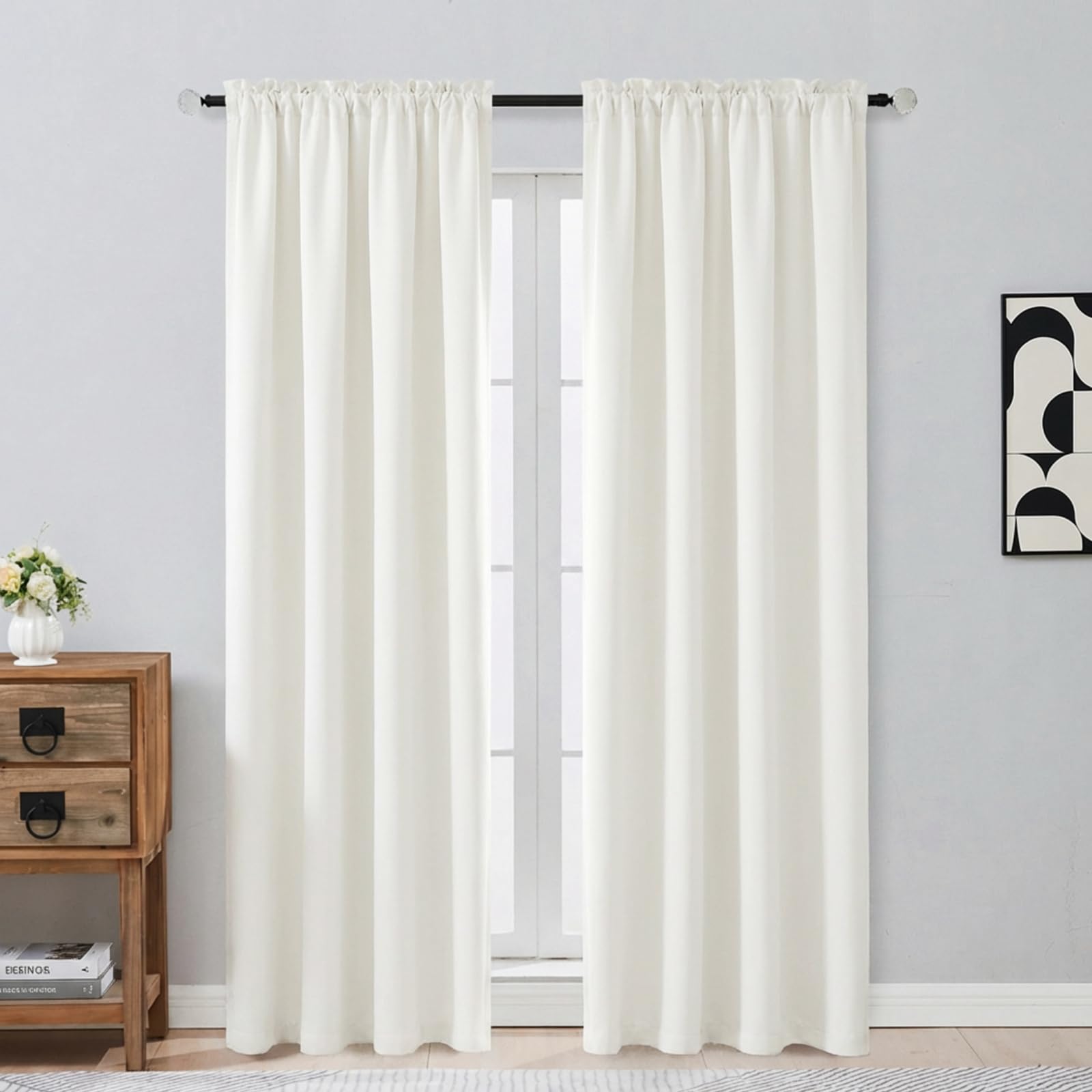 OVZME Ivory Window Curtains 84 Inches Long 2 Panels, Soft Fabric Thermal Insulated Light Filtering Curtains for Bedroom Living Room, Dual Rod Pocket Design Modern Window Drapes, 2x40Wx84L Inches