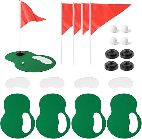 Juego de 4 centros de mesa con temática de golf, incluye trampa de arena con bandera roja, base de mástil de bandera de plástico para suministros de