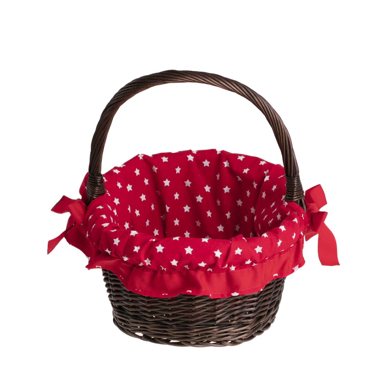 Expositor, cesta de mimbre con asa, cesta de mimbre góndola de la compra con una funda extraíble rojo marrón grisáceo estampado pequeñas estrellas blancos