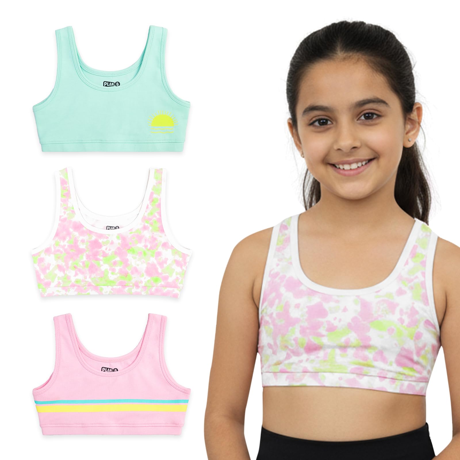 YouGotPlanB Cotton Sports Bra | Ages 8-16 Years | Racerback Style | Non-Padded, Double-Layered for Coverage | LavStripes | 8-10 Years-picture-30