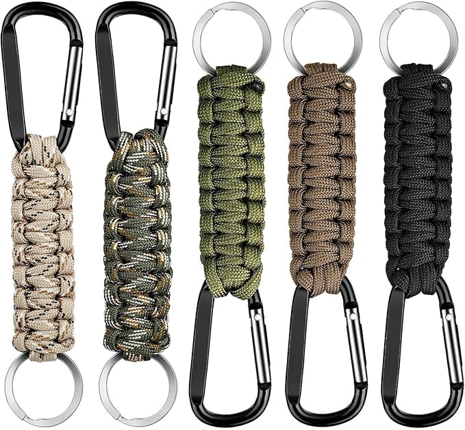ASSHMHTCParacord Keychain With Carabiner, 5 Pcs Lanyard for Keys, Braided Ring Hook Clip for Camping, Hiking, Fishing, Backpack, Men, Women