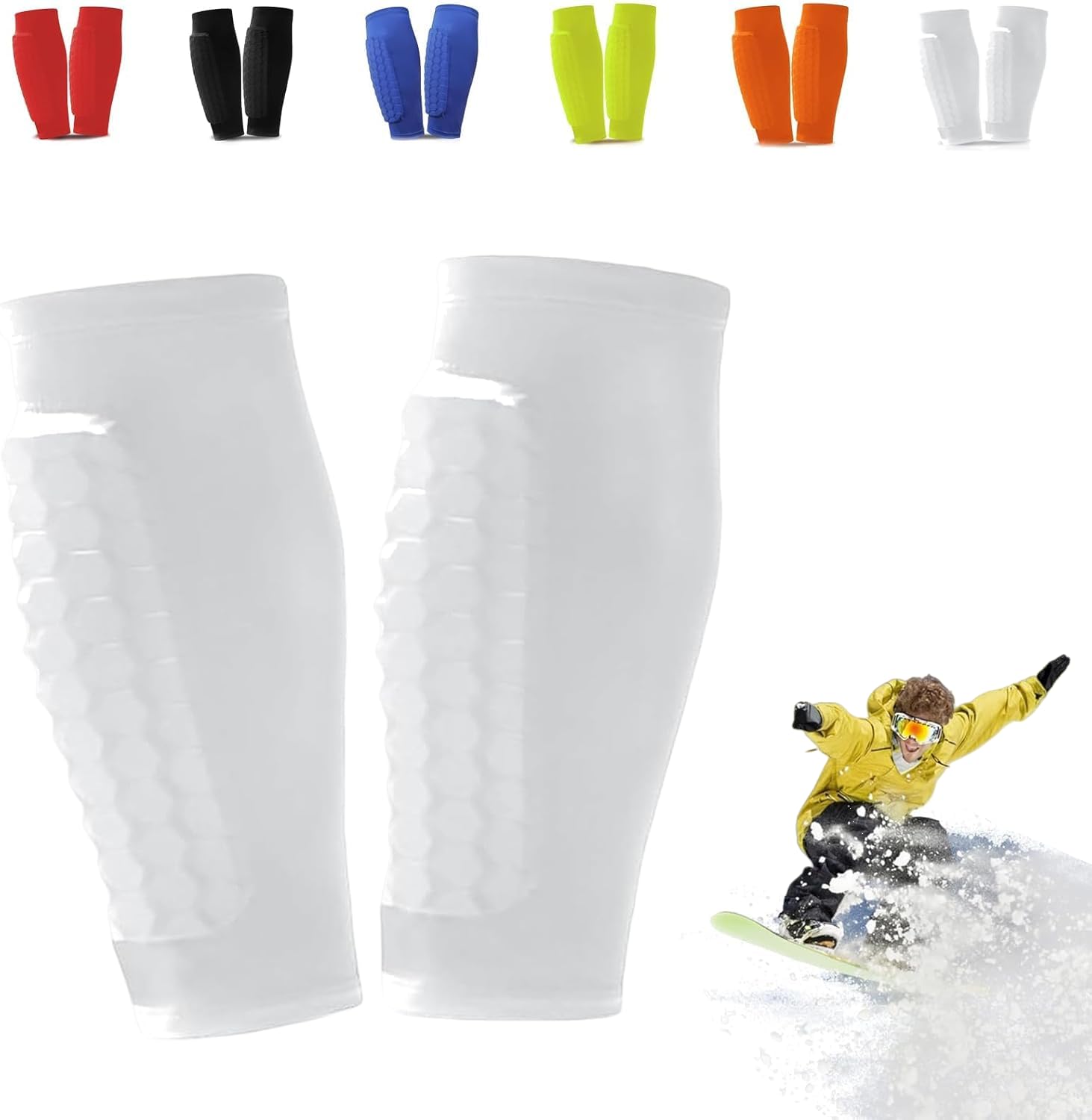 Ski Guard Socks, Ski Shin Guards, Ski Guards Shin Pads 2025, Shin Defender, Breathable Elastic Gel Guard For Skiing, Safety Gear For Adults Sports, Legs Protection (White, M)