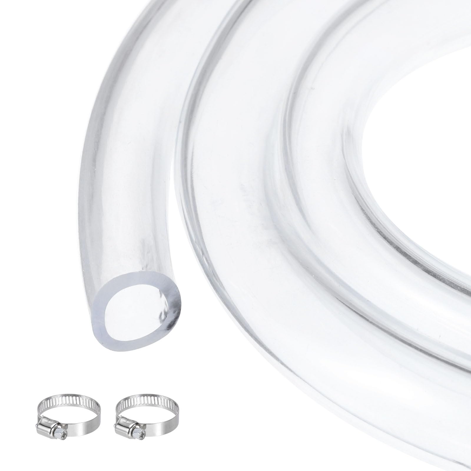 QUARKZMAN Tubo In PVC Trasparente 12.7mm x 15.9mm 25ft Tubo Plastico PVC Flessibile Per Acquari Tubo Per Acqua Per Acquari Tubature Industriali Pompa 1/2" ID 5/8" OD Con 2 Pezzi Di Fascette