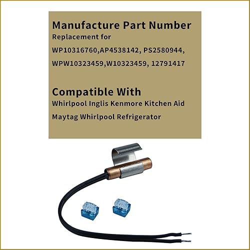 Miniatura 4 de W10316760 Sensor de termistor para refrigerador con clip compatible con Whirlpool KitchenAid Evaporator Thermistor pieza de repuesto – Reemplaza