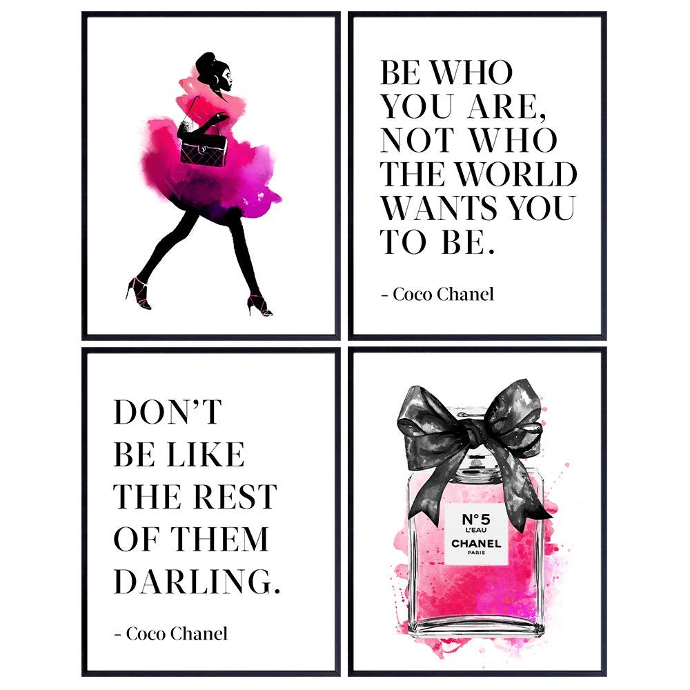 Motivational Inspirational Coco Quote Wall Art - Glam Wall Decor for Black African American Women - Positive Quotes Wall Decor Set - Luxury Fashion Wall Art For Designer No5 Perfume Fan, Fashionista