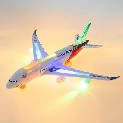 Miniatura 7 de PowerTRC Juguetes de avión para niños, juguete de acción Bump & Go con luz LED intermitente, música, sonido de avión, gran regalo para niños y niñas