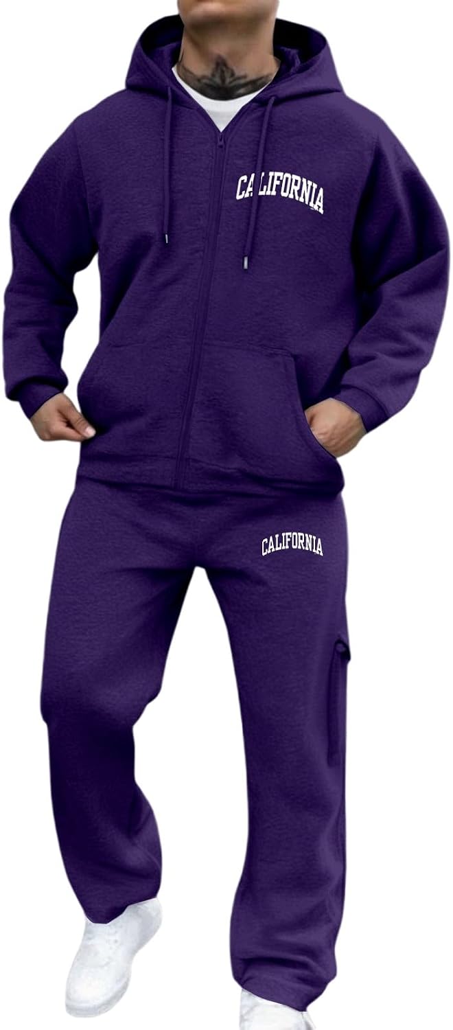 Mens Tracksuit 2 Piece Set Full Zip Hoodie and Sweatpants Jogging Sports Suit Fall Winter Casual Athletic Sweat Suits