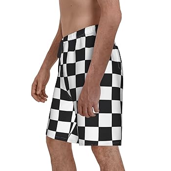 Amazon.co.jp: メンズ サーフパンツ 水着 チェック柄 白黒格子縞