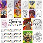 Indigo Art Studio Pre Drawn Canvas Paint Kit for Adults Kids Couples | 8 PACK Discounted Bundle | Afro Queen Coloring Retro | DIY Birthday Gift & Sip and Paint With Twist Party Favor (11x14 Inches)