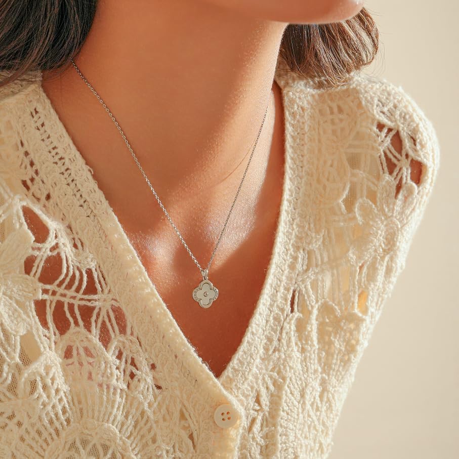 Four Leaf Clover Necklace for Women White Mother of Pearl Necklace Trendy Lucky Clover Pendant Necklace with Gift Box - Image 3