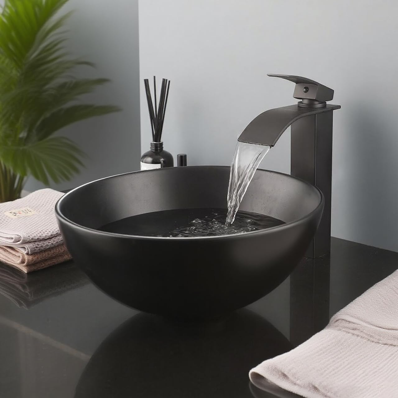 13 Zoll Waschbecken Keramik Rund Schwarz