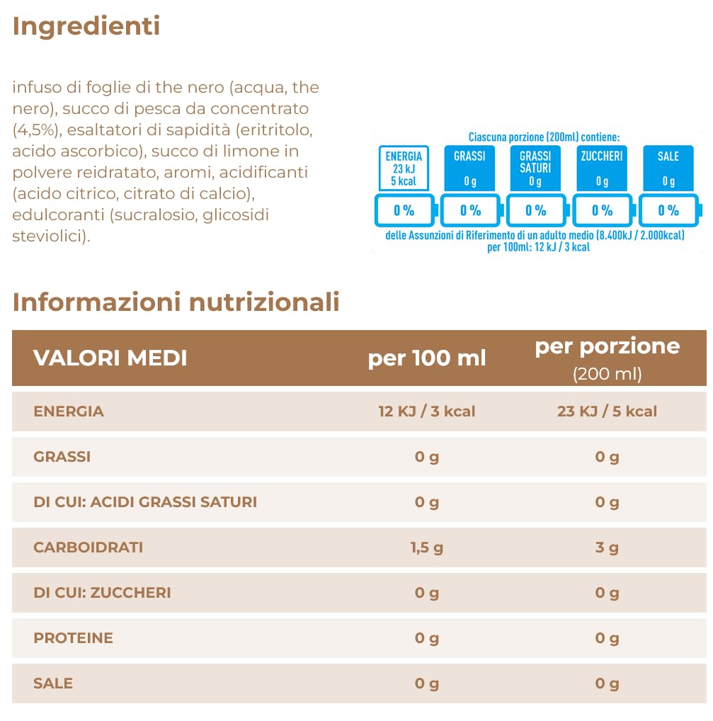 12X Estathe Zero al Gusto di Pesca con Vero Infuso di Foglie di Thè 400ml [CAIYA® BOX da 12 Bottiglie]