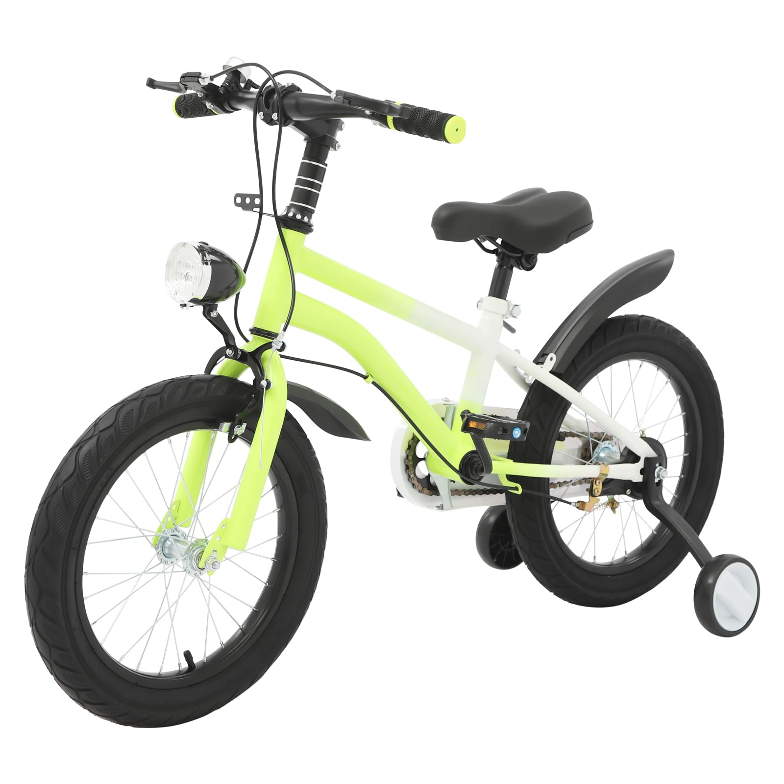 DAOHHFO NEU 16 Zoll Kinderfahrrad mit LED Licht & Stützrädern, Kinder Fahrrad für ab 5-8 Jahre HöHenverstellbar Kinderfahrrad Tretfahrrad für Jungen & Mädchen Schulung Outdoor Reiten (Gelb) Sport & Freizeit